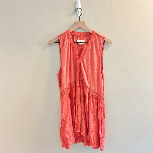 Anthropologie Nia Tunic Womens Size Medium Orange Sleeveless Button Down Top - Picture 2 of 10
